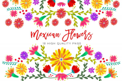 Mexican Watercolor Floral clipart, flowers fiesta clip art