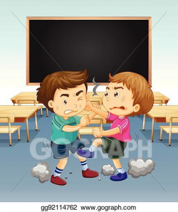 Vector Illustration - Classroom scene with boys fighting ...