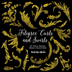 Filigree Flourish Curls and Swirls Clip Art - Gold Foil