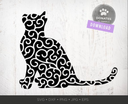 Ornate Cat SVG | Zentangle Cat Swirls | Mandala Cat Flourish ...