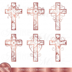 Rose Gold FILIGREE CROSSES Clipart / Rose Gold Cross Clip Art / Vector  Clipart, Instant Download, Religious Clipart, Rose Gold Wedding