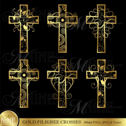 GOLD FILIGREE CROSSES Clipart Cross Clip Art Vector Art File, Instant  Download, Easter Christian Religious Illustrations
