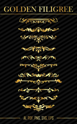 Gold Metallic Filigree Text Separator Divider Elements Clip Art - Available  in Png, Svg, Eps, Pdf, Ai Digital Files