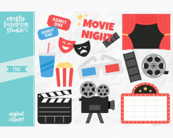 Movie Night Clip Art, Film Clipart, Cinema Clip Art - Commercial Use,  Instant Download