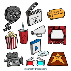 Hand drawn colored film objects pack Free Vector | Films in ...