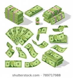 Cartoon money bills. Green dollar banknotes cash vector ...