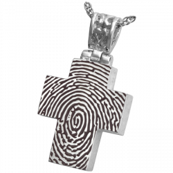 Fingerprint Cremation Jewelry: Cross with Filigree Bail Pendant