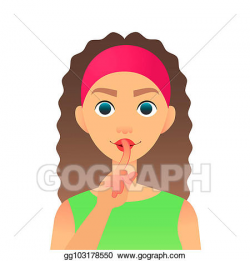 Clipart - Cartoon beautiful woman saying hush be quiet with ...