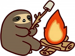 sloth fire animal marshmallow camping tumblr...