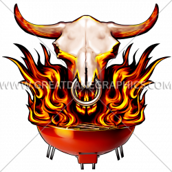 Flaming Skull BBQ | Production Ready Artwork for T-Shirt Printing