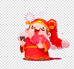 Chinese New Year Red envelope Firecracker, Red cartoon God ...