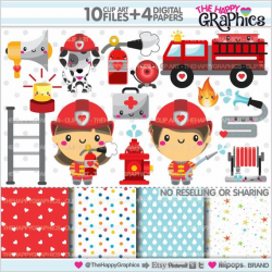 Firefighter Clipart, Firefighter Graphics, COMMERCIAL USE ...