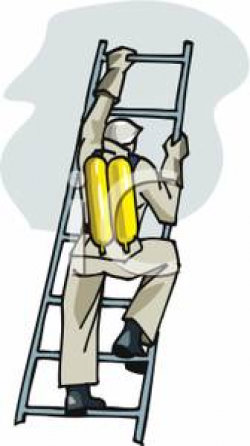 Royalty Free Clipart Image: A Fireman Climbing a Ladder