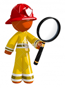 Orange Man Firefighter Looking through Magnifying Glass - Photos by ...
