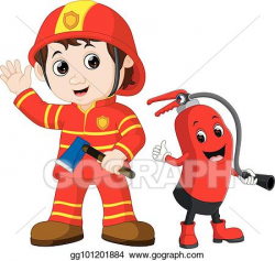 Clip Art Vector - Rescue firefighter man holds iron axe and ...