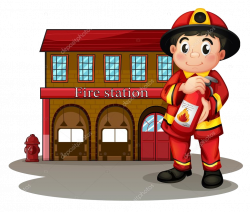 Fire Station Clipart Burning Building A Fireman In Front Of ...