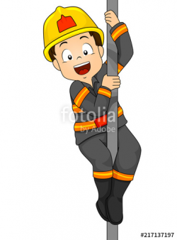 Kid Fireman Pole Illustration
