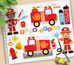 Fire and Rescue Clipart, Firefighters, Fire Engine, Fire Truck, Flames,  Burning Building, Invite, Commercial Use, Vector clip art, SVG Files