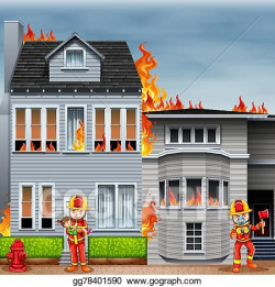 Vector Clipart - Fire and firefighters. Vector Illustration ...