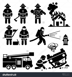 Firefighter Fireman Rescue Stick Figure Pictogram Icons ...