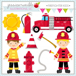Firefighter Kids Cute Digital Clipart - Commercial Use OK - Firefighter  Clipart, Firefighter Graphics, Fire Truck