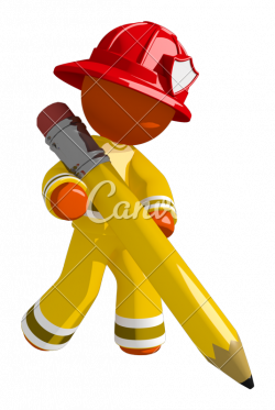 Orange Man Firefighter Drawing with Giant Pencil - Photos by Canva