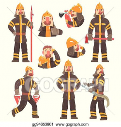 Vector Art - Funny fireman at work using firefighting gear ...