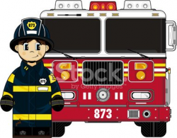 Cute Fireman With Fire Engine premium clipart - ClipartLogo.com