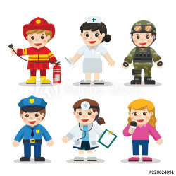 Kid Set of different professions. Doctor, Nurse, Soldier ...