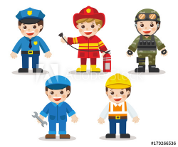 Kid Set of different professions. Doctor, Mechanic, Soldier ...