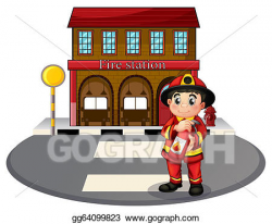 Vector Art - A fireman holding a fire extinguisher. Clipart ...