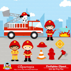 FIREFIGHTER Digital Clipart, Fireman boys Clip art, Fire truck Clipart for  Personal and Commercial Use / INSTANT DOWNLOAD