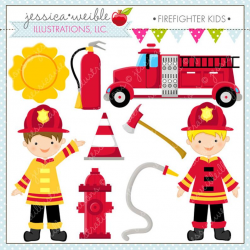 Firefighter Kids Cute Digital Clipart - Commercial Use OK - Firefighter  Clipart, Firefighter Graphics, Fire Truck