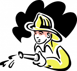 Child Fireman with Water Hose - Vector Image