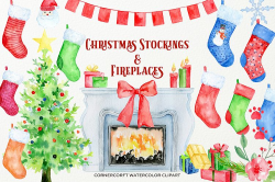 Christmas Stockings and Fireplaces Clipart