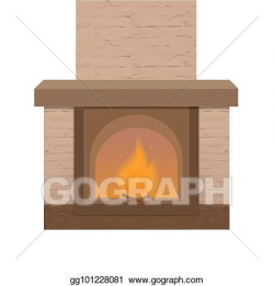 Vector Clipart - Brick fireplace with a burning fire. home ...