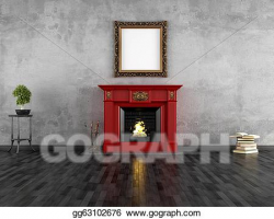Stock Illustration - Vintage room with fireplace. Clipart ...