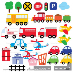 Fire Truck Clipart,Car,Train,Police  car,Bus,Helicopter,Airplane,Transportation,ambulance,vehicle,Vector,Instant  download Illustration_CA12