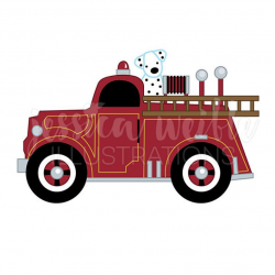 Vintage Fire Truck with Dalmatian Cute Digital Clipart, Fire Truck Clip  art, Firetruck Graphic, Fire Truck with Dalmatian Illustration, #142