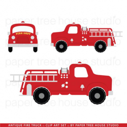 Fire Truck Clip Art. Fire Station Clip Art. Vintage Fire Engine Clipart.  Fire Truck Digital Download. Red Fire Engine. Vintage Fire Engine.