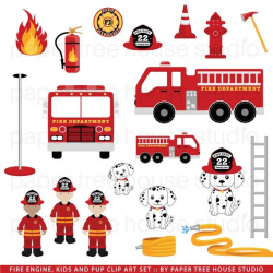 Fire Truck Clip Art. Firefighters. Fire Station Clip Art. Fire Engine  Clipart. Dalmatian Dog Clipart. Junior Fire Fighter. Digital Download.