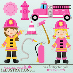 Pink Firefighter Girls Cute Digital Clipart for by ...