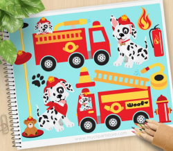 Fire Trucks Clipart, Fire and Rescue Dog, Dalmatian, firefighter, Fire  Safety, Fire Engine, Commercial Use, Vector clip art, SVG Files