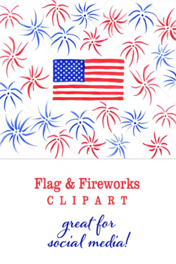 Watercolor USA Flag & Fireworks Clipart | Hand Painted U.S. ...
