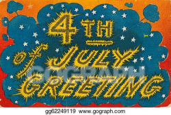 Drawing - 4th of july vintage postcard with fireworks ...