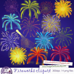 Fireworks Digital Clipart, Dazzling Fireworks Clip Art, Wedding Fireworks,  4th of July, New Years Eve, night sky, party clipart, bonfire