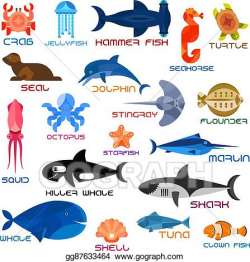 Vector Illustration - Oceanarium ocean animals and fishes ...
