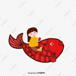 Spring Festival Girl And Fish Red Pack Illustration Elements ...