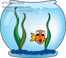 Clip Art Illustration of a Surprised Goldfish in a Fishbowl