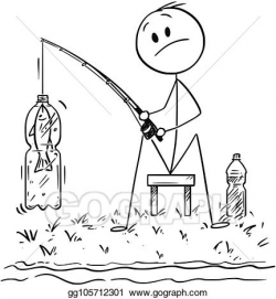 Clip Art Vector - Cartoon of man or fisherman fishing on the ...